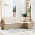 vidaXL Soffgrupp för trädgården med dynor 5 delar beige konstrotting 3249397