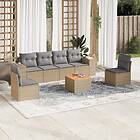 vidaXL Matgrupp för trädgården med dynor 7 delar beige konstrotting 3225394