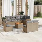 vidaXL Soffgrupp för trädgården med dynor 9 delar beige konstrotting 3224162