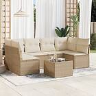 vidaXL Matgrupp för trädgården med dynor 7 delar beige konstrotting 3249237