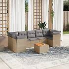 vidaXL Matgrupp för trädgården med dynor 8 delar beige konstrotting 3223511