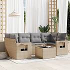 vidaXL Matgrupp för trädgården med dynor 7 delar beige konstrotting 3252256