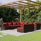 vidaXL Loungegrupp för trädgården med dynor 9 delar brun konstrotting 3102419
