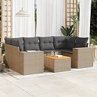 vidaXL Matgrupp för trädgården med dynor 7 delar beige konstrotting 3225345