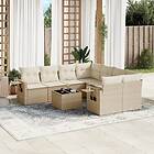 vidaXL Soffgrupp för trädgården med dynor 9 delar beige konstrotting 3252295