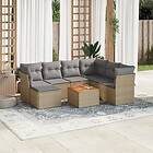 vidaXL Matgrupp för trädgården med dynor 8 delar beige konstrotting 3223763