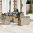 vidaXL Soffgrupp för trädgården med dynor 9 delar beige konstrotting 3223742