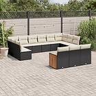 vidaXL Loungegrupp för trädgården m dynor 13 delar svart konstrotting 3260537