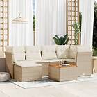 vidaXL Matgrupp för trädgården med dynor 7 delar beige konstrotting 3223748