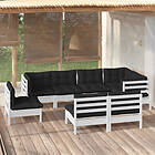 vidaXL Loungegrupp med dynor 8 delar vit massiv furu 3096467