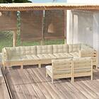 vidaXL Loungegrupp med gräddvita dynor 8 delar massiv furu 3096454