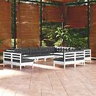 vidaXL Loungegrupp med dynor 12 delar vit massiv furu 3096876