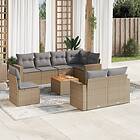 vidaXL Soffgrupp för trädgården med dynor 9 delar beige konstrotting 3224218