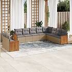 vidaXL Soffgrupp för trädgård med dynor 10 delar beige konstrotting 3260197