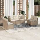 vidaXL Matgrupp för trädgården med dynor 7 delar beige konstrotting 3249247