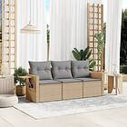 vidaXL Soffgrupp för trädgården 3 delar med dynor beige konstrotting 3252196