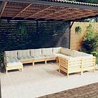 vidaXL Loungegrupp med gräddvita dynor 10 delar massiv furu 3097031