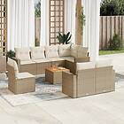 vidaXL Soffgrupp för trädgården med dynor 9 delar beige konstrotting 3224217
