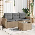 vidaXL Soffgrupp för trädgård med dynor 4 delar beige konstrotting 3253406