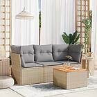 vidaXL Soffgrupp för trädgård med dynor 4 delar beige konstrotting 3223469