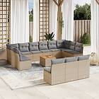 vidaXL Soffgrupp för trädgården 14 delar med dynor beige konstrotting 3223903