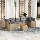 vidaXL Matgrupp för trädgården med dynor 8 delar beige konstrotting 3224036