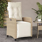 vidaXL Justerbar trädgårdsstol med fotstöd beige konstrotting 365236
