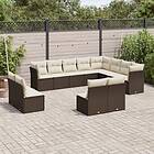 vidaXL Loungegrupp för trädgården med dynor 12 delar konstrotting brun 3218473