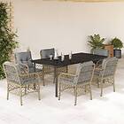 vidaXL Matgrupp för trädgården med dynor 7 delar mixbeige konstrotting 3212164