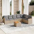 vidaXL Matgrupp för trädgården med dynor 8 delar beige konstrotting 3258440