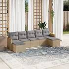 vidaXL Matgrupp för trädgården med dynor 7 delar beige konstrotting 3258636