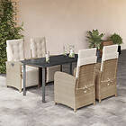 vidaXL Matgrupp för trädgården med dynor 5 delar beige konstrotting 3212580