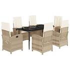 vidaXL Matgrupp för trädgården med dynor 7 delar beige konstrotting 3212375