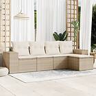 vidaXL Soffgrupp för trädgården med dynor 5 delar beige konstrotting 3254825