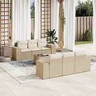 vidaXL Matgrupp för trädgården med dynor 7 delar beige konstrotting 3254645