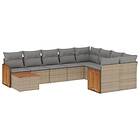 vidaXL Soffgrupp för trädgård med dynor 10 delar beige konstrotting 3260400