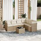 vidaXL Matgrupp för trädgården med dynor 7 delar beige konstrotting 3217688