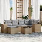 vidaXL Matgrupp för trädgården med dynor 7 delar beige konstrotting 3222868