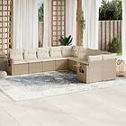 vidaXL Soffgrupp för trädgård med dynor 10 delar beige konstrotting 3220707