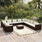 vidaXL Loungegrupp för trädgården m. dynor 12 delar brun konstrotting 3102538