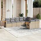 vidaXL Soffgrupp för trädgården med dynor 9 delar beige konstrotting 3227144