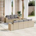 vidaXL Matgrupp för trädgården med dynor 8 delar beige konstrotting 3254666