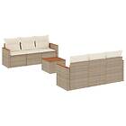 vidaXL Matgrupp för trädgården med dynor 7 delar beige konstrotting 3258194