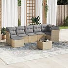 vidaXL Matgrupp för trädgården med dynor 8 delar beige konstrotting 3249818