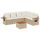 vidaXL Matgrupp för trädgården med dynor 7 delar beige konstrotting 3226849