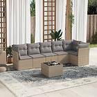 vidaXL Matgrupp för trädgården med dynor 7 delar beige konstrotting 3249508