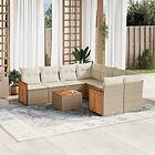 vidaXL Soffgrupp för trädgården med dynor 9 delar beige konstrotting 3227507