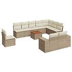 vidaXL Loungegrupp för trädgården m. dynor 11 delar beige konstrotting 3257829