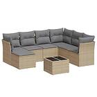 vidaXL Matgrupp för trädgården med dynor 8 delar beige konstrotting 3249838