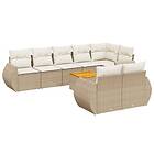 vidaXL Soffgrupp för trädgården med dynor 9 delar beige konstrotting 3257423